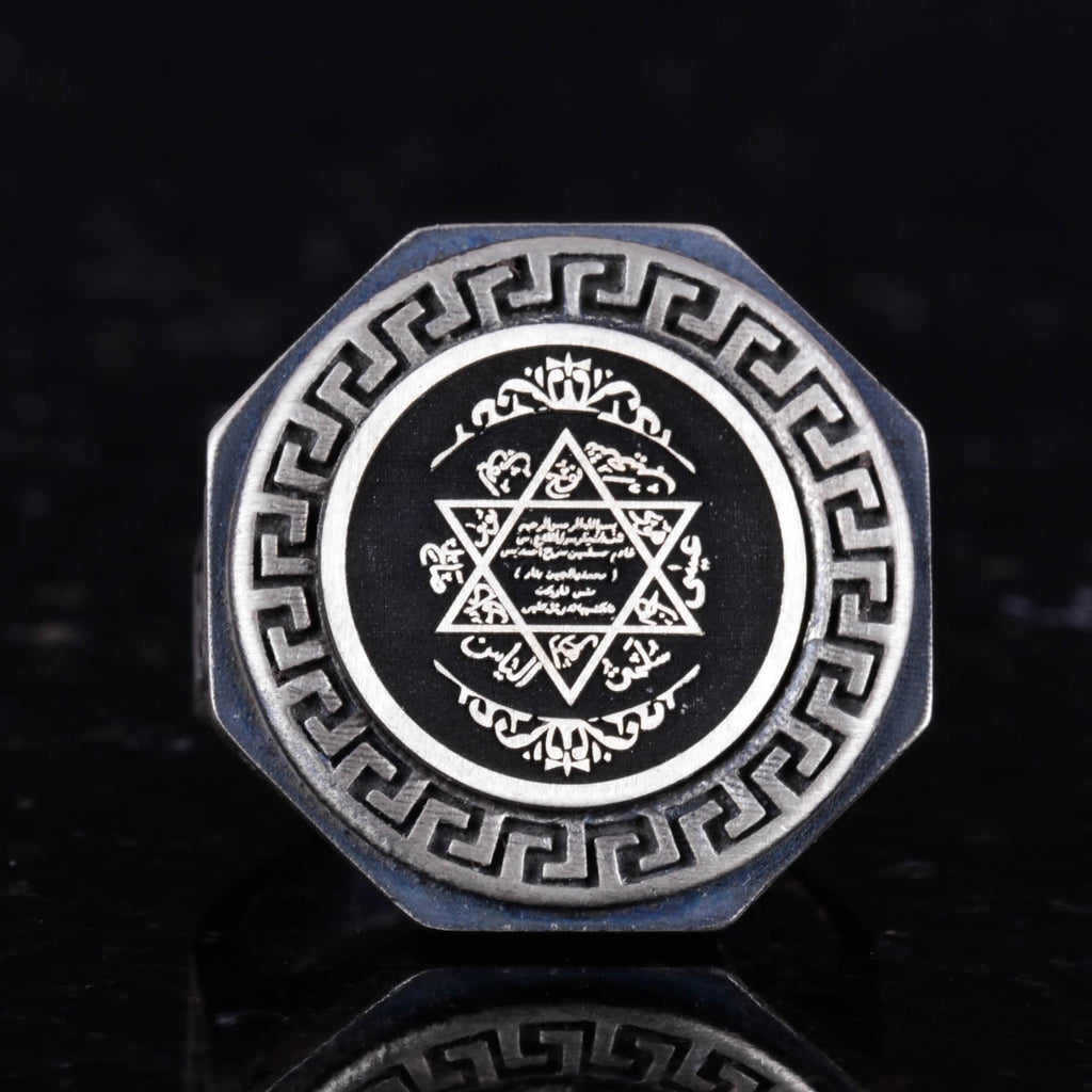 925 Sterling Silver Ring - Greek Key Pattern Men's Ring — 4