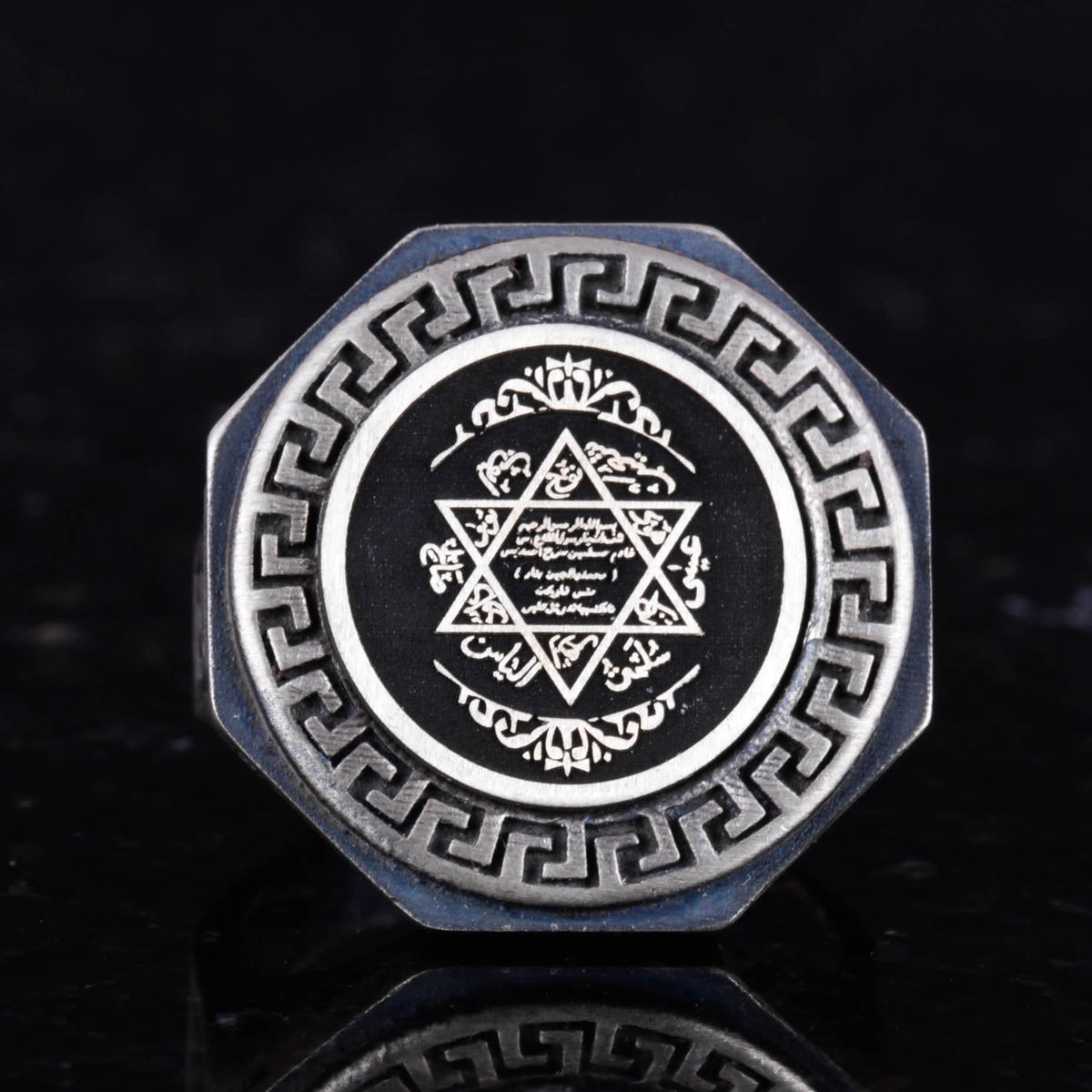 925 Sterling Silver Ring - Greek Key Pattern Men's Ring — 4
