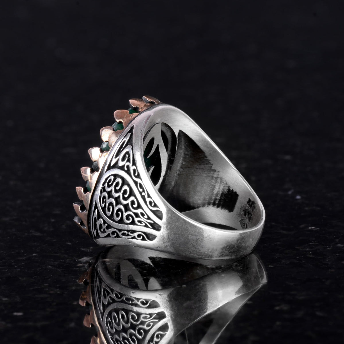 925 Sterling Silver Men's Ring - Handmade Elegance with Emerald Stone — 5