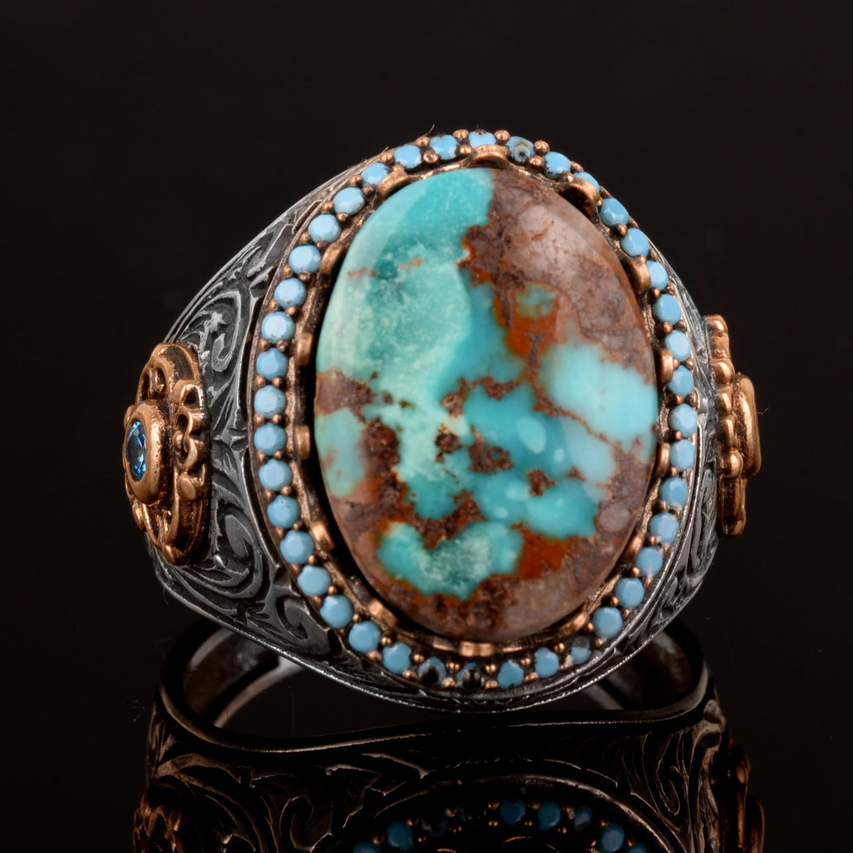 Handmade Natural Arizona Turquoise Stone Ring, 925 Sterling Silver Ring — 4