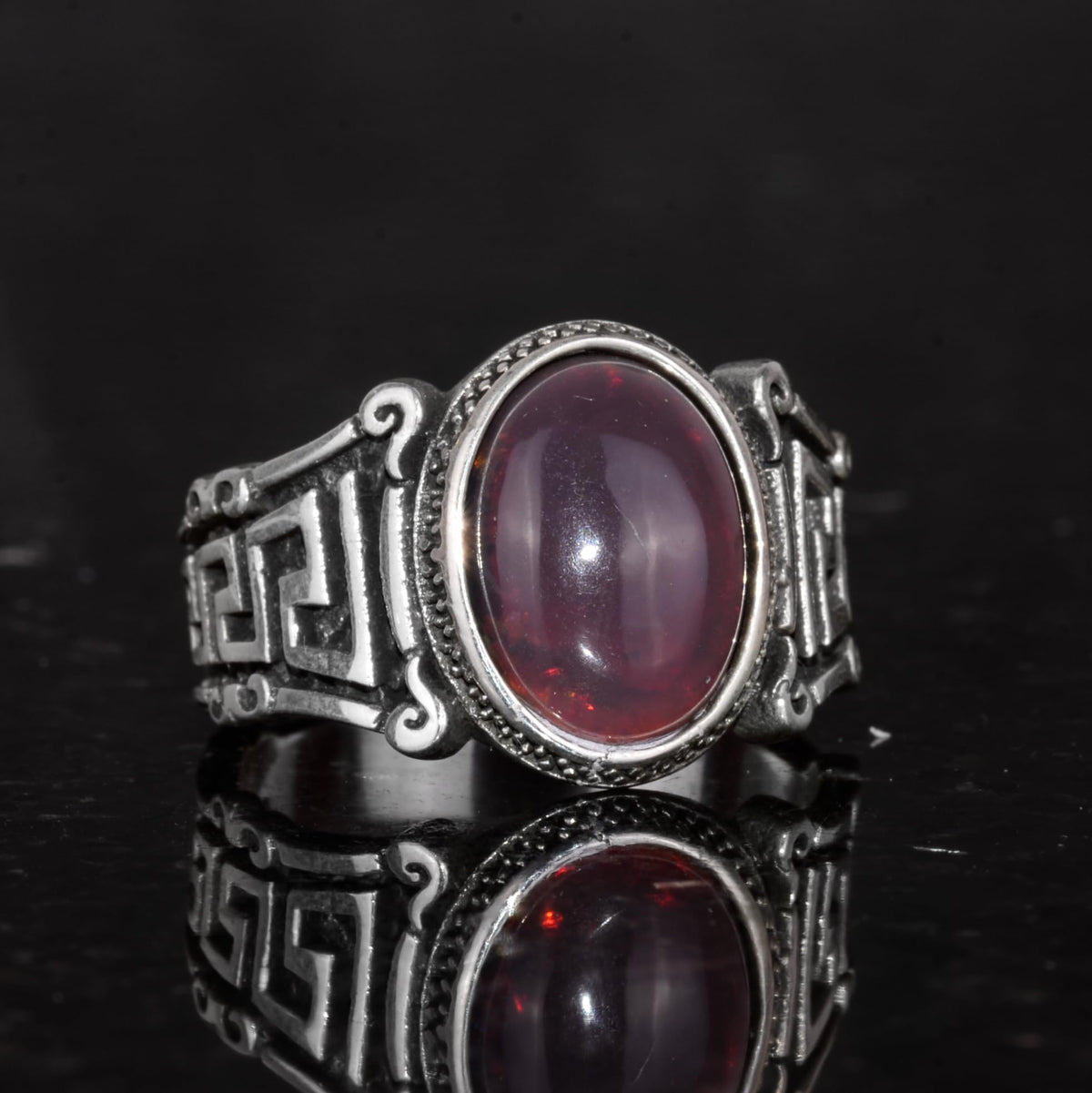 Handmade 925 Sterling Silver Men's Ring with Natural Ethiopian Opal Stone - Labyrinth Design — 6