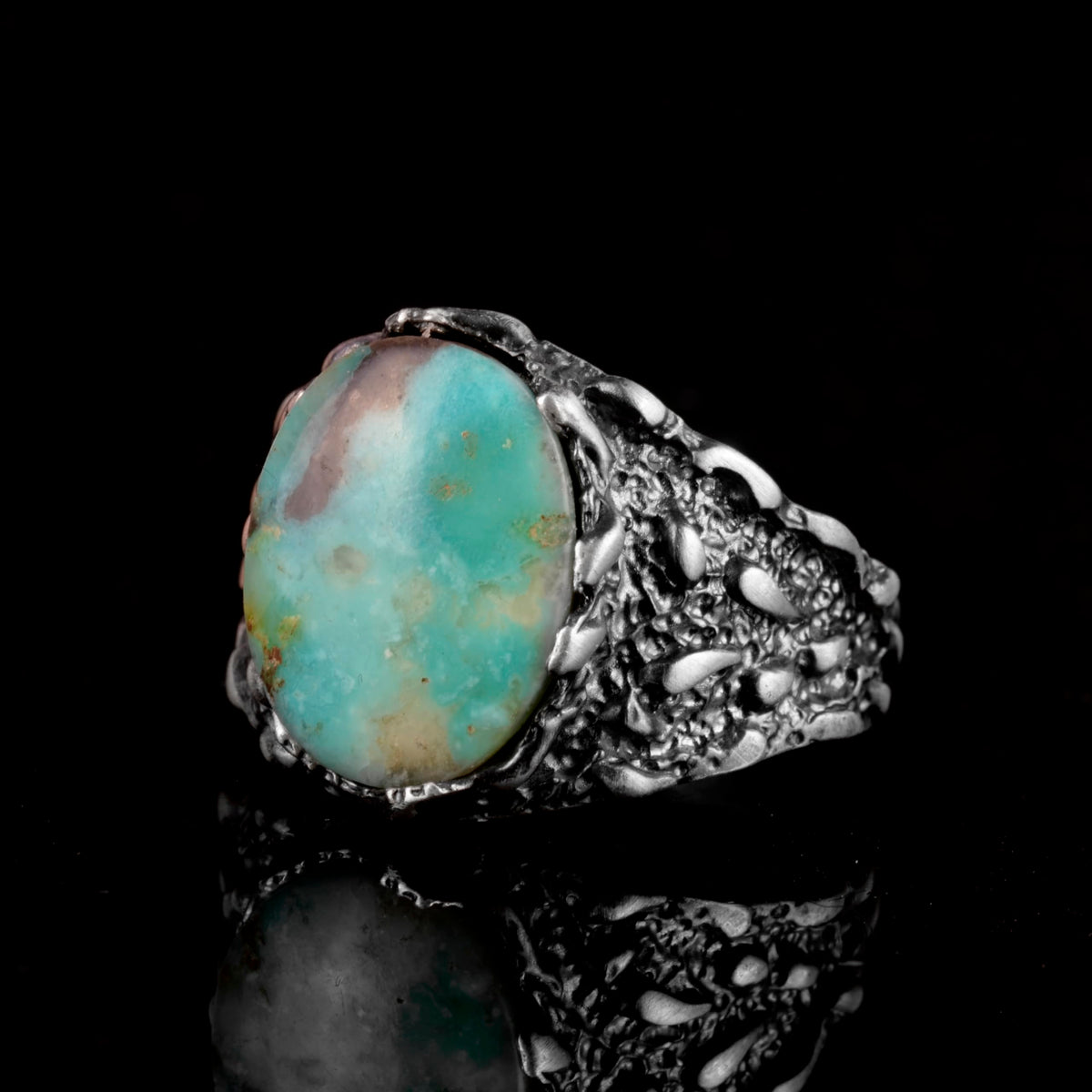 Natural Arizona Turquoise Stone Ring - 925 Sterling Silver Minimalist Ring (Model-3) — 4