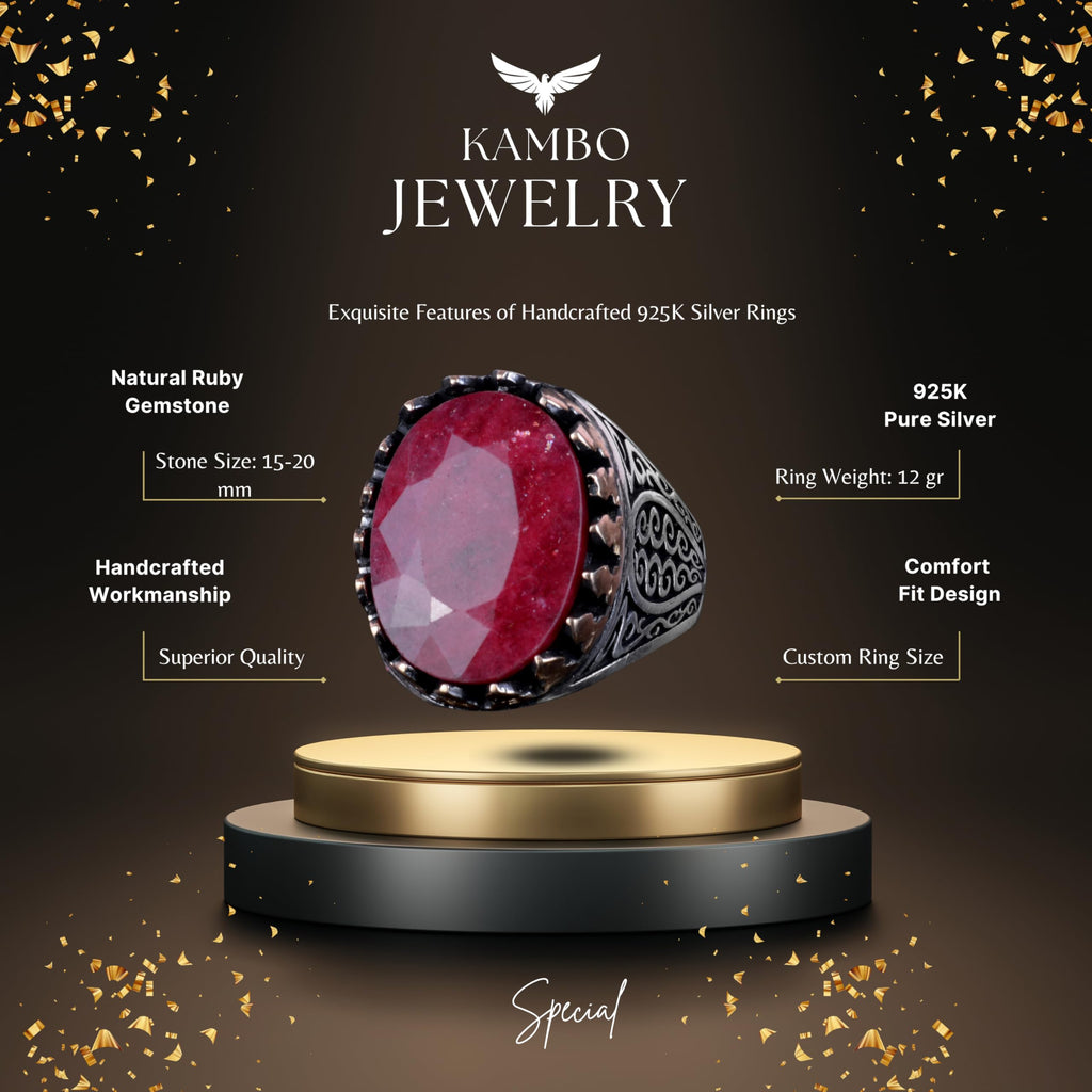 925 Sterling Silver Men's Ring - Natural Ruby Stone (Model-2) — 2