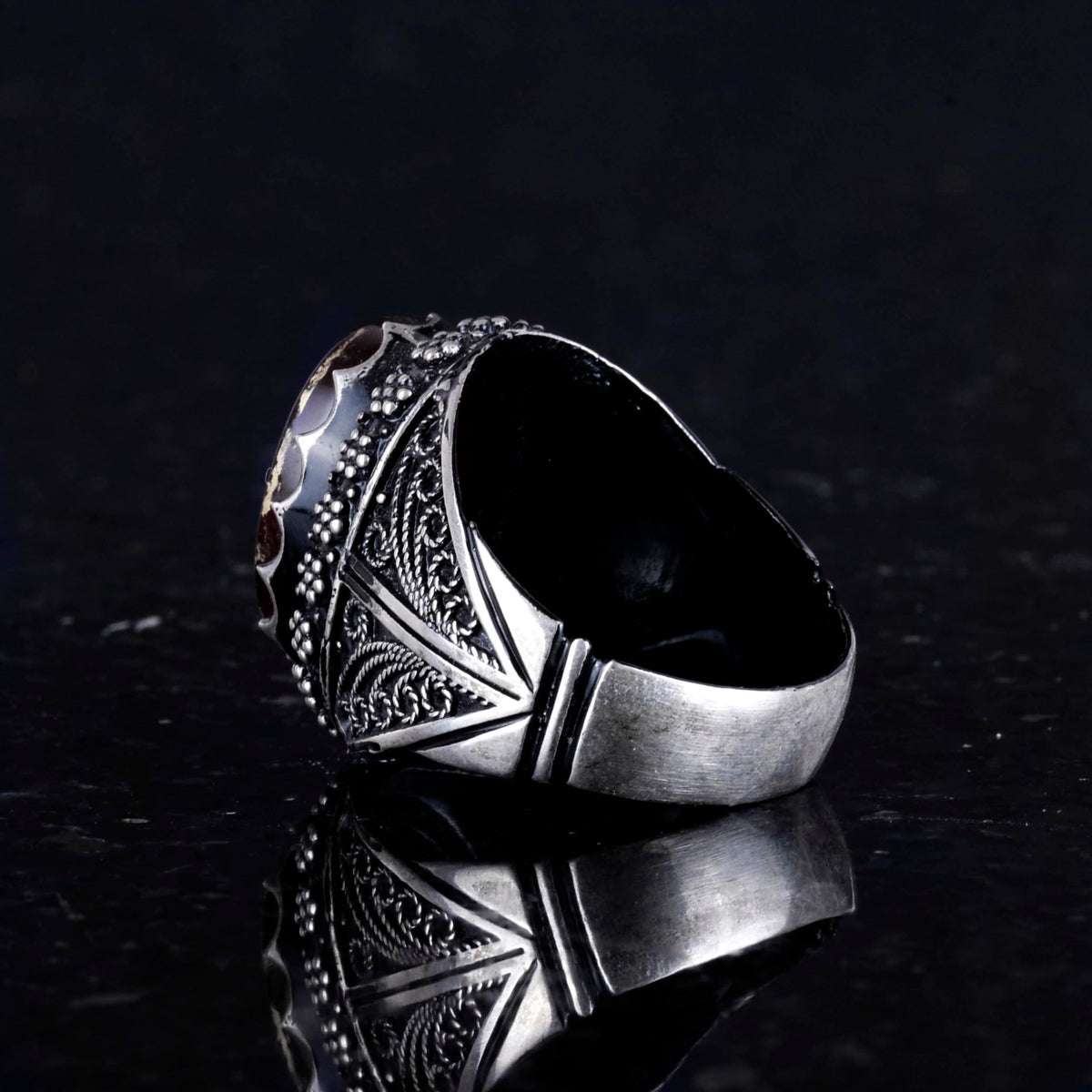 Natural Agate Stone Shaman Ring - Carved Native American Chief Ring, 925 Sterling Silver Men's Ring — 7