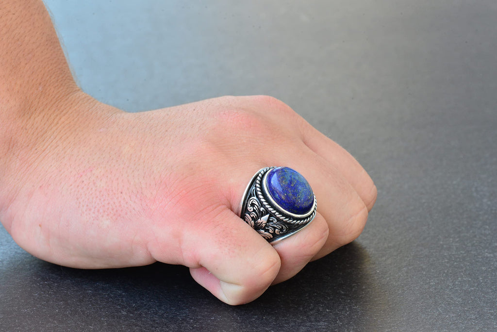 Elegant Natural Stone Collection for Men: 925 Sterling Silver Ring - Lapis Lazuli — 7