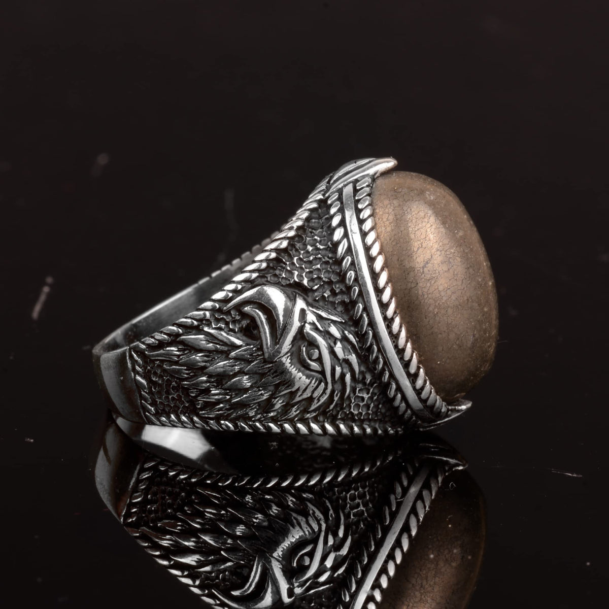 Natural Pyrite Stone Ring, 925 Sterling Silver Men's Ring — 4