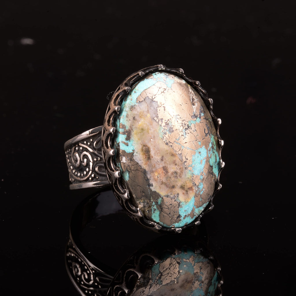 Natural Arizona Turquoise Stone Ring - Handmade, 925 Sterling Silver — 4