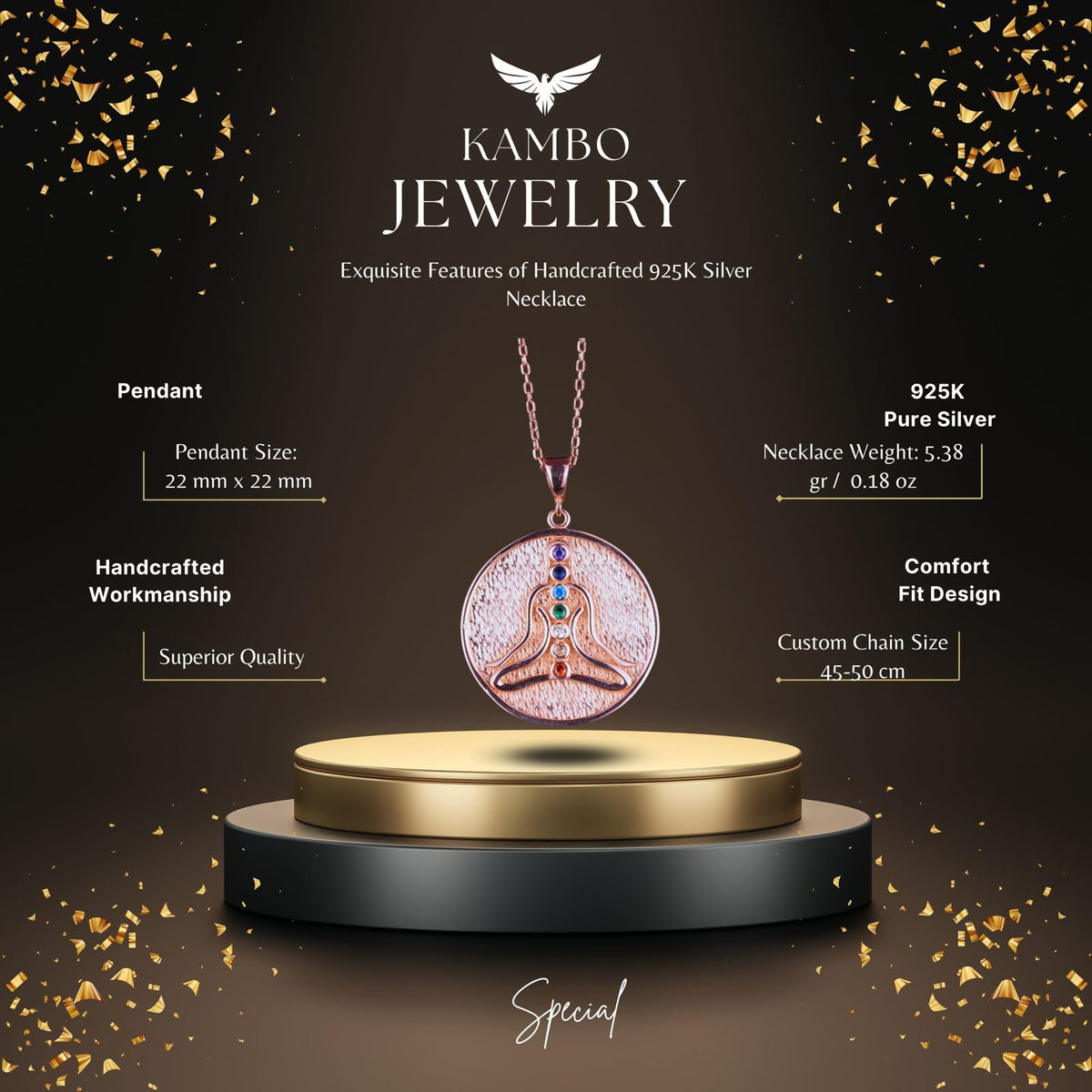925 Sterling Silver Chakra Necklace, Rose Gold Plated — 2