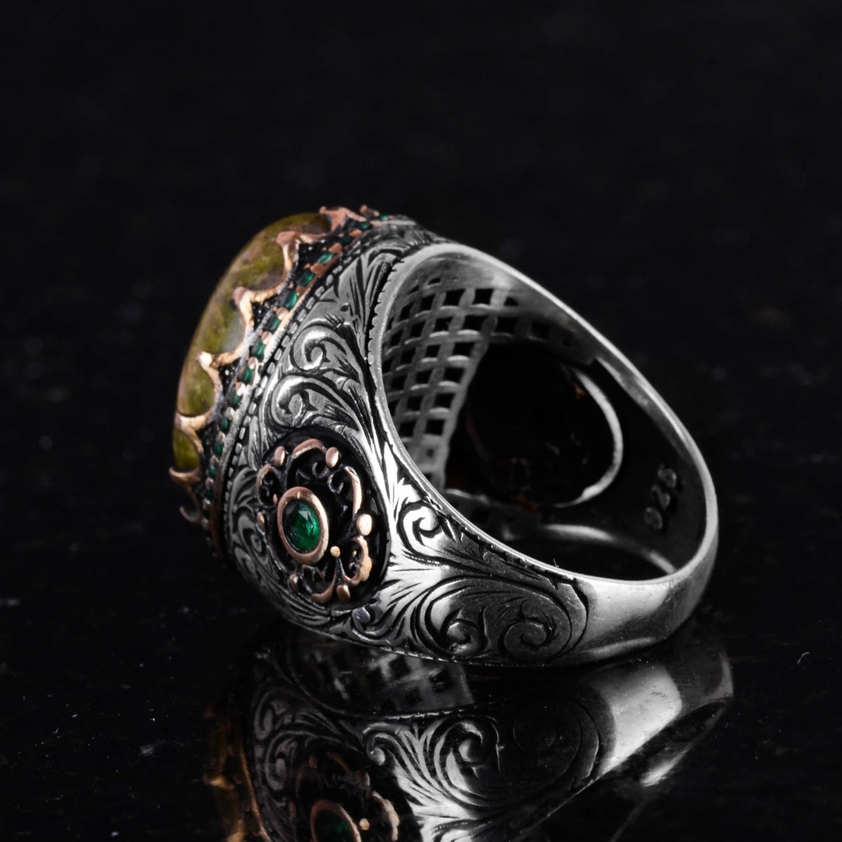Natural Unakite Stone Ring - 925 Sterling Silver Handmade Ring — 7