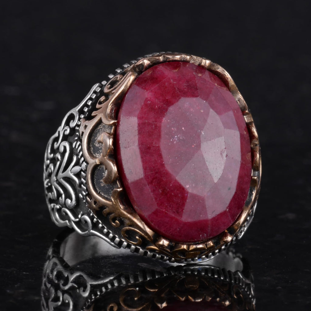 Natural Stone Handmade Ring - 925 Sterling Silver Ring (Ruby) — 5