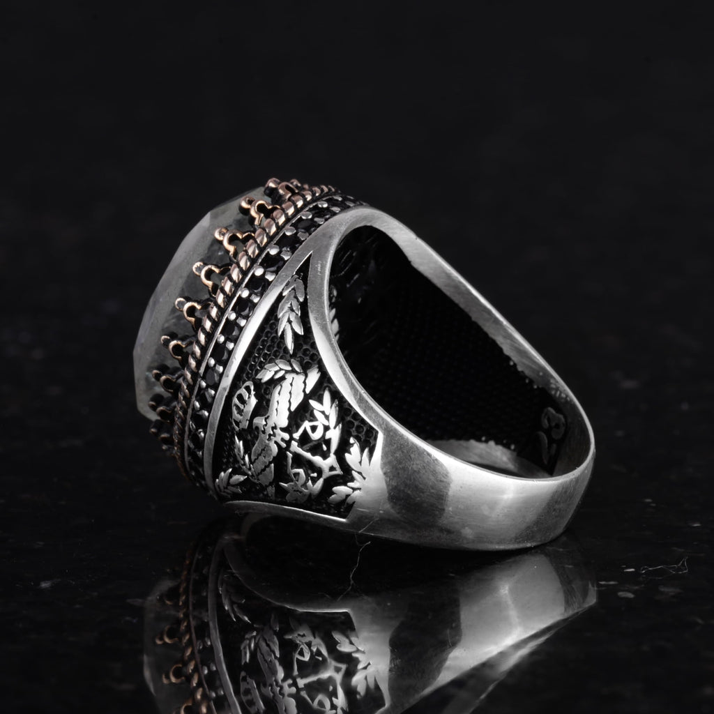 Natural Green Amethyst Stone Handmade Eagle Ring - 925 Sterling Silver — 6