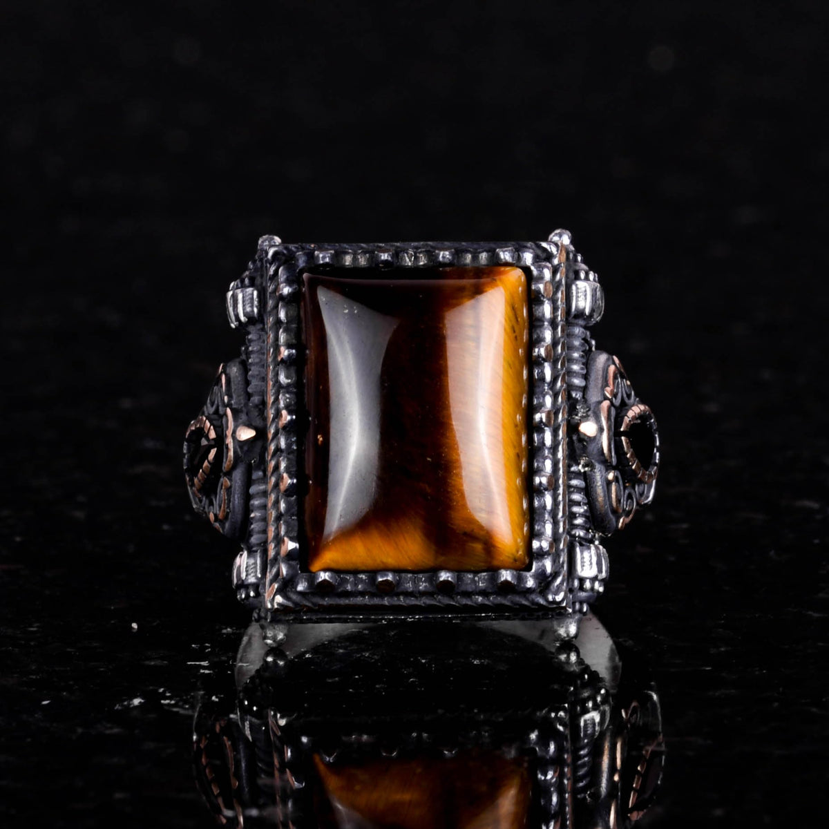 Natural Stone Ring - Tiger Eye with 925 Sterling Silver Men's Ring — 5