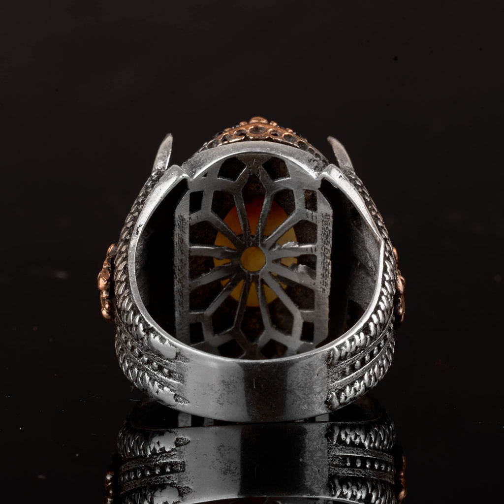 Natural Amber Stone Ring, 925 Sterling Silver Ring — 8