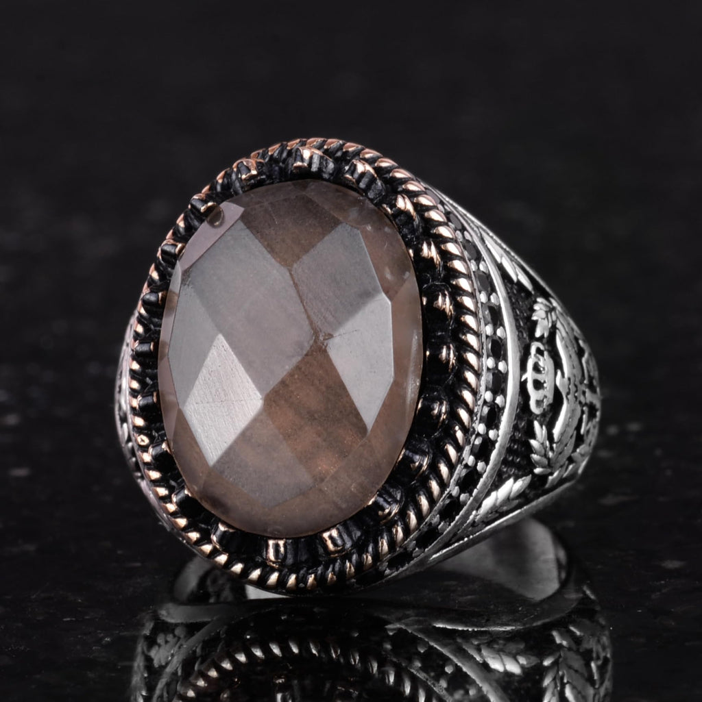 Natural Smoky Topaz Stone Ring - Handcrafted Eagle Ring - 925 Sterling Silver — 6