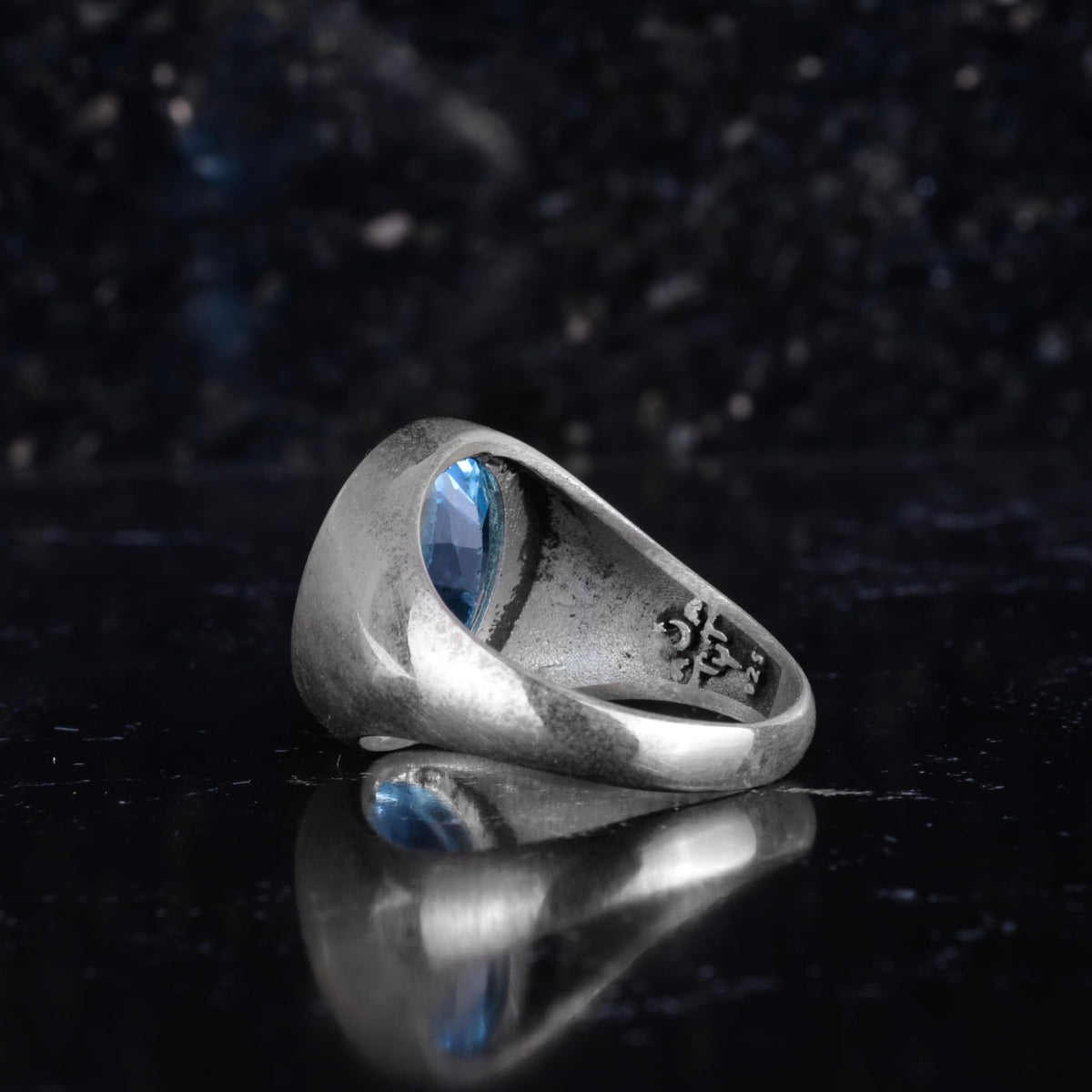 KAMBO Natural Blue Swiss Topaz Stone Men's Ring – Oval Cut Minimal Stone Ring – 925 Sterling Silver Handmade Elegant Men's Jewelry — 7