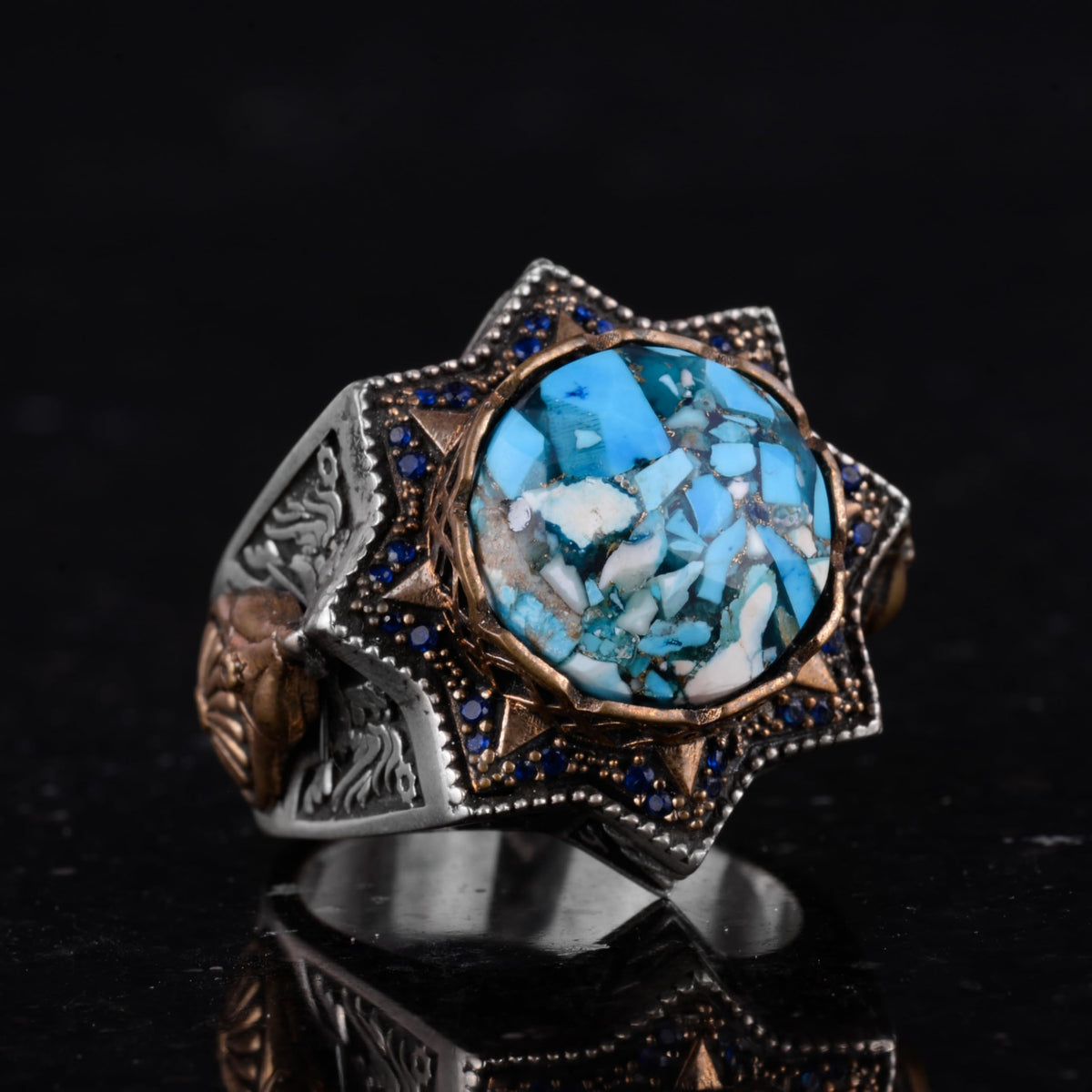 Silver Men's Ring with Natural Turquoise Stone — 5
