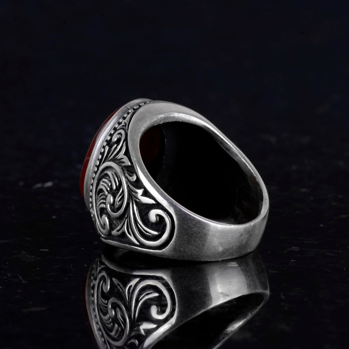 Natural Agate Stone Ring - 925 Sterling Silver Men's Ring (Model-3) — 6