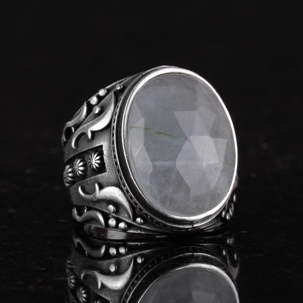 Natural Aquamarine Stone Ring, Peaceful 925 Sterling Silver Men's Ring, Designer Silver Men's Ring — 5