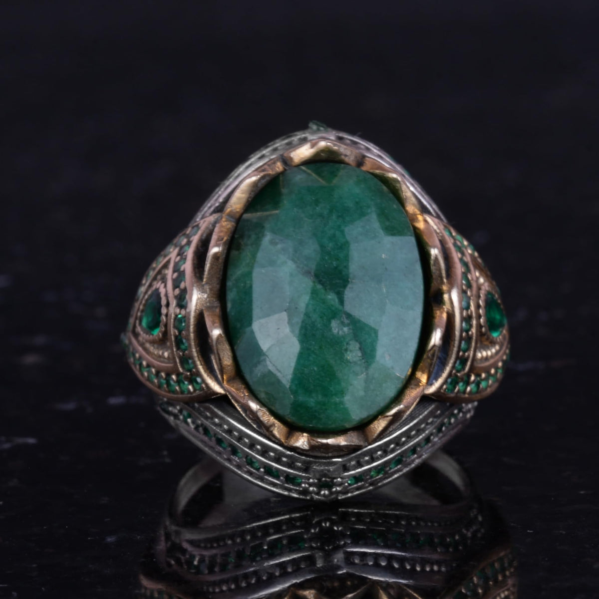 Natural Stone Handmade Ring - 925 Sterling Silver (Emerald) — 4