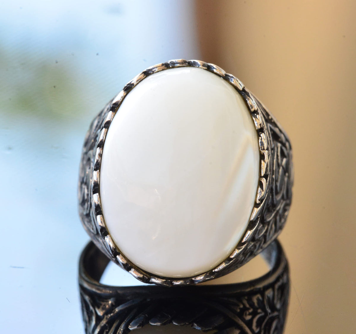 925 Sterling Silver Ring - Ring with Natural Pearl Stone — 5