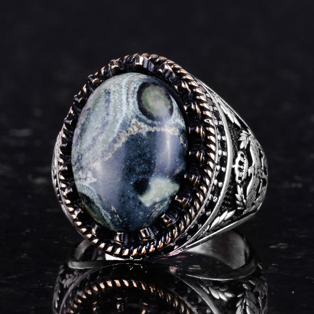 Natural Stone Ring - Handmade Eagle Ring - 925 Sterling Silver — 6