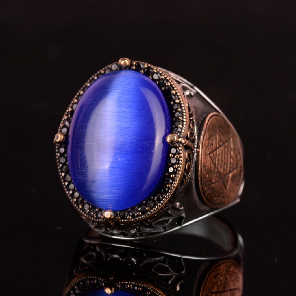 Star David Silver Ring - Dark Blue Stone of Promise — 6