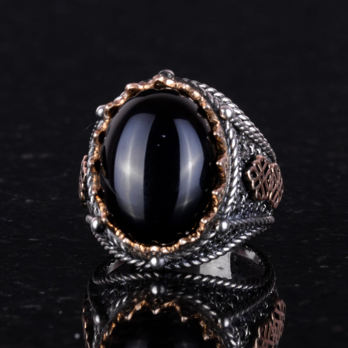 Natural Onyx Stone Ring - 925 Sterling Silver Men's Ring (Model-2) — 2