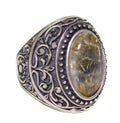 KAMBO Handmade 925 Sterling Silver Men's Ring with Natural Rutilated Quartz Gemstone - Unique Vintage Statement Jewelry 