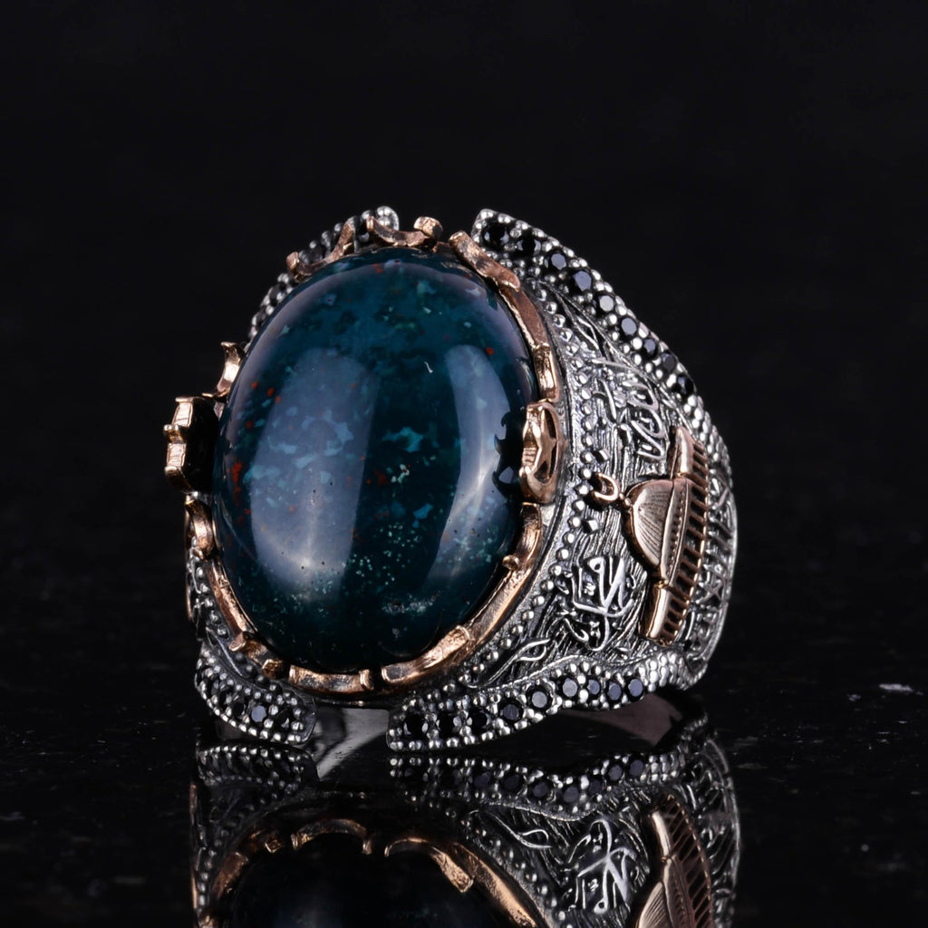 925 Sterling Silver Ring, Green Bloodstone Ring — 3
