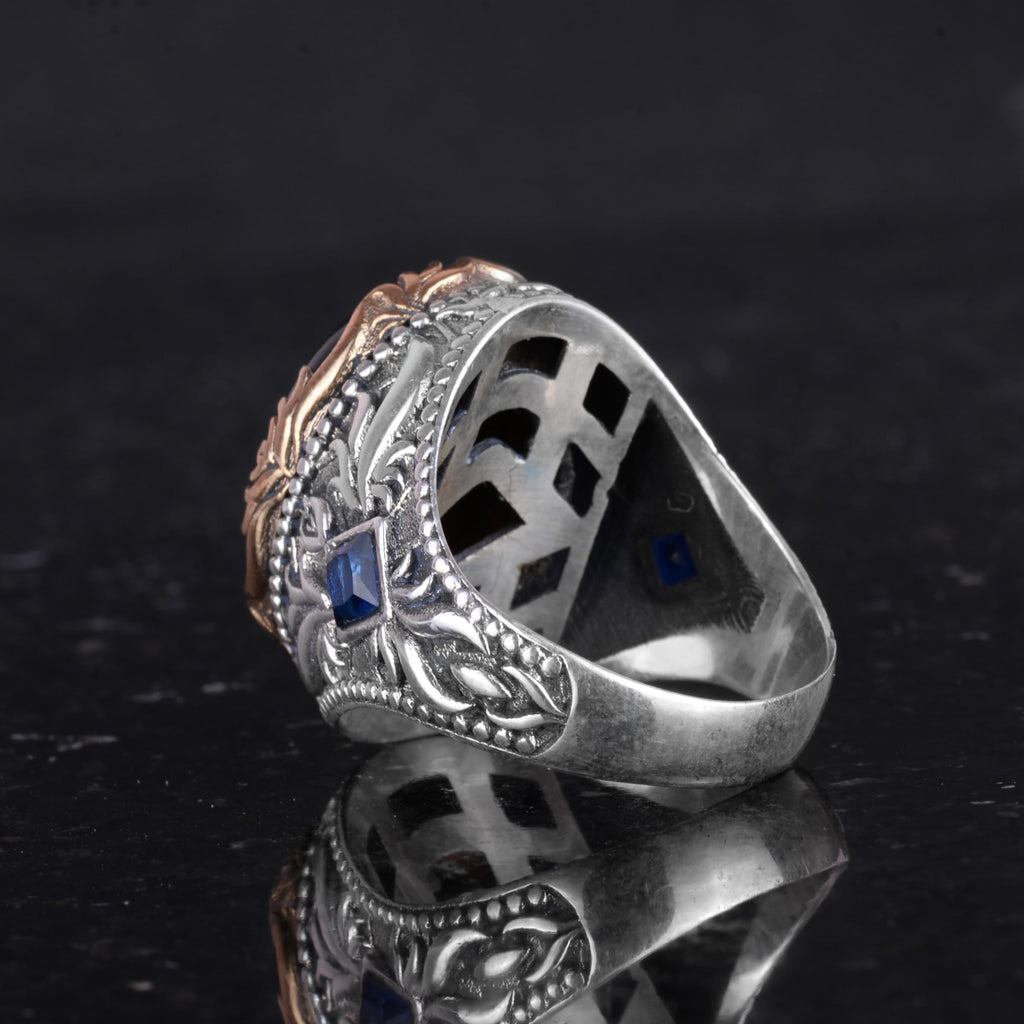 Synthetic Stone Ring - Handmade Men's Ring - Elegant 925 Sterling Silver Men's Ring (Synthetic Blue Cat's Eye) — 7