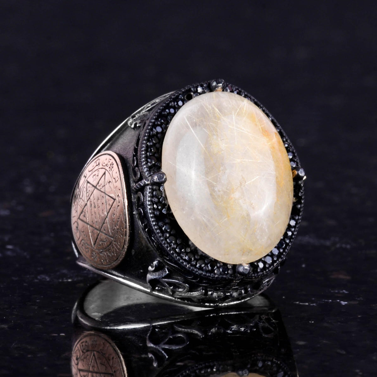 David Star Ring - Natural Cabochon Golden Rutilated Quartz Stone Ring — 5