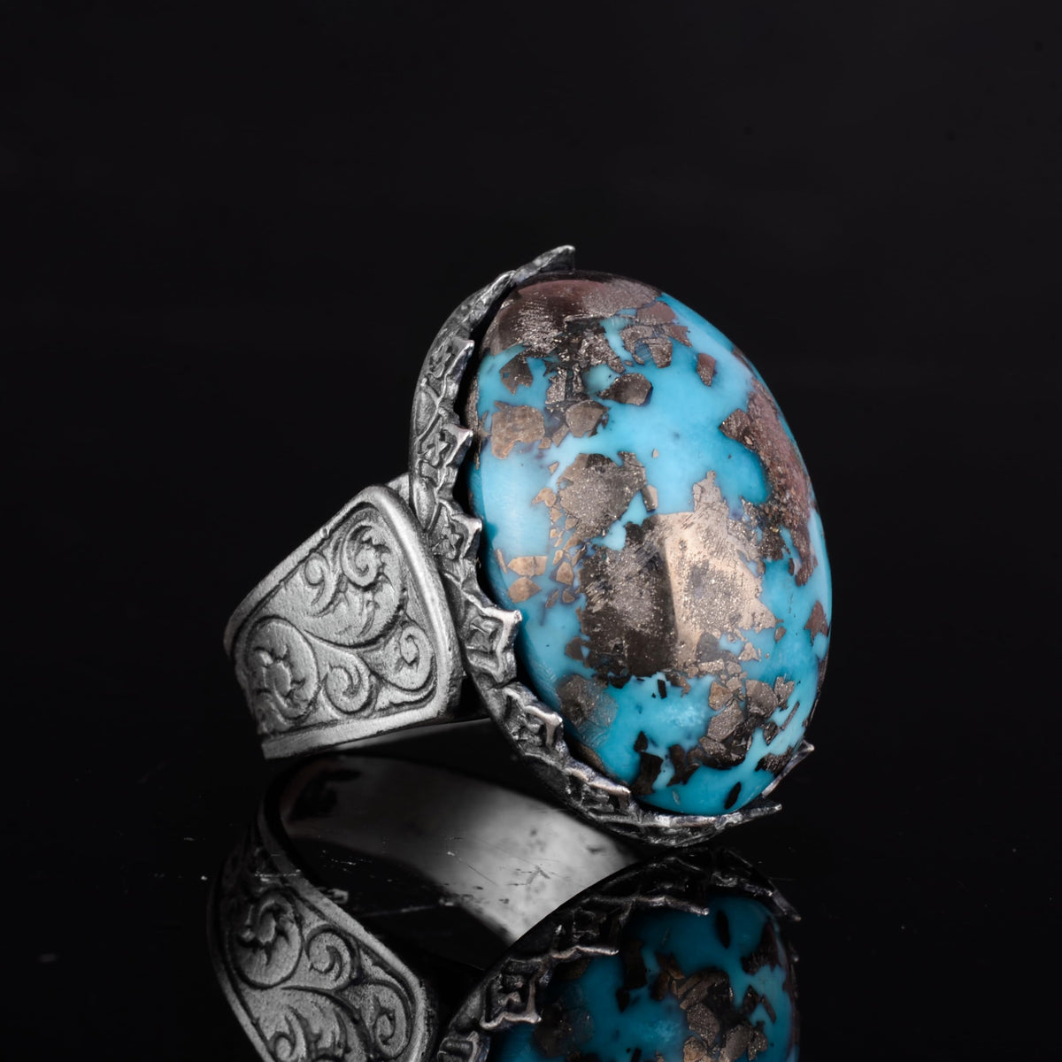 KAMBO 925 Sterling Silver Natural Turquoise Stone Large Men's Ring – Handmade Spiritual Healing Jewelry (Style-3) — 6
