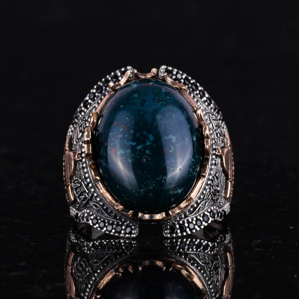 925 Sterling Silver Ring, Green Bloodstone Ring — 4