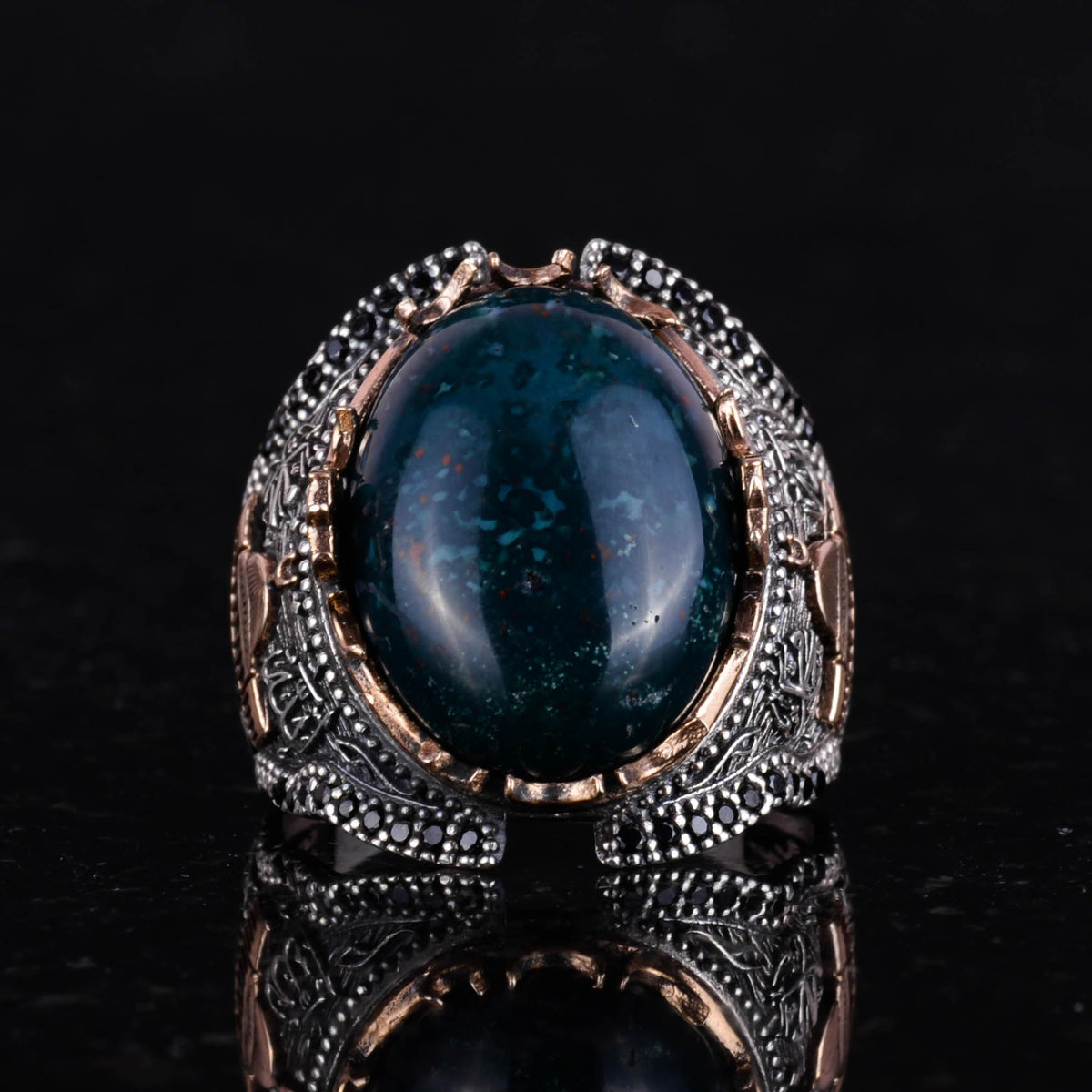 925 Sterling Silver Ring, Green Bloodstone Ring — 4