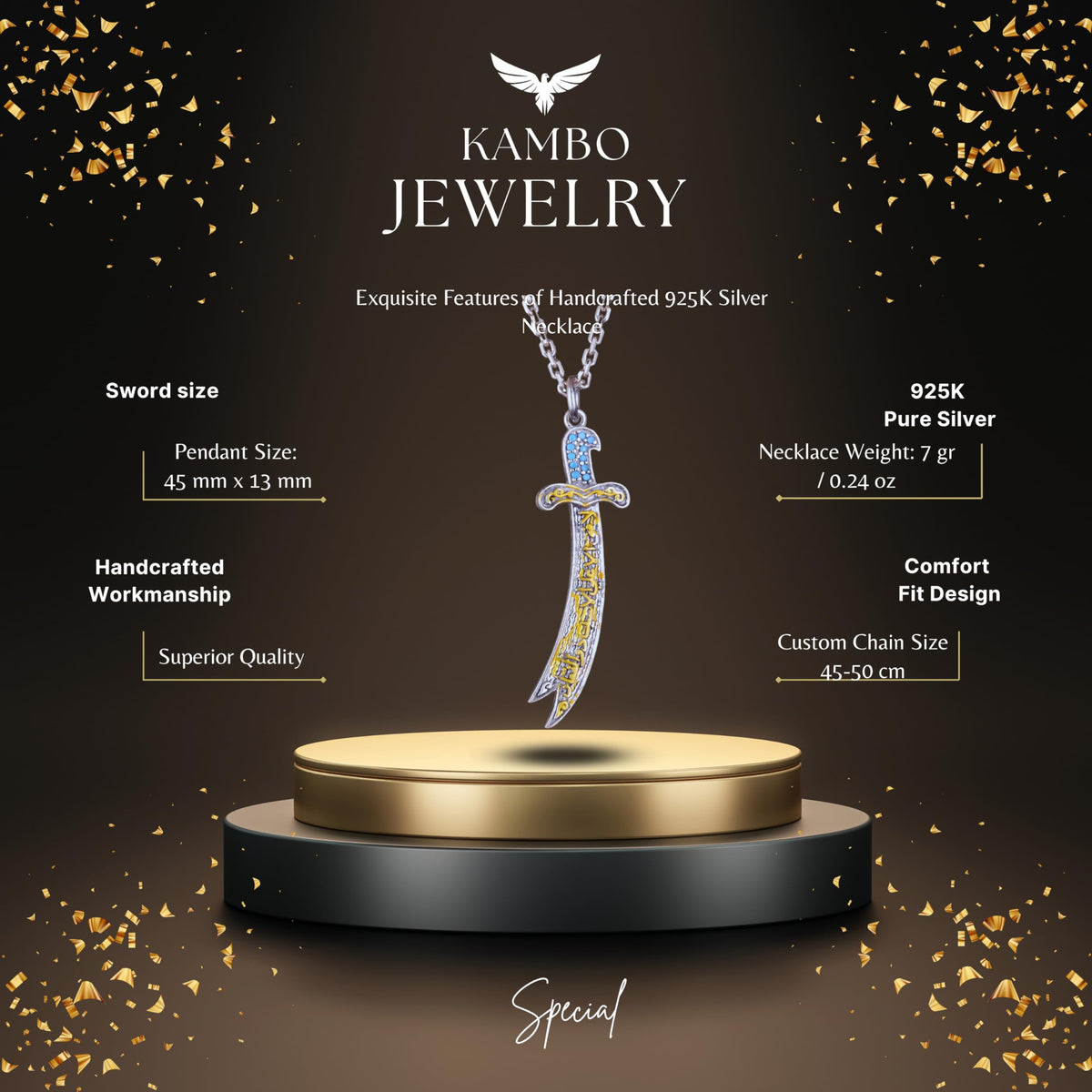925 Sterling Silver Zulfiqar Sword Necklace - Zircon Stone Islamic Jewelry (Model-2) — 2