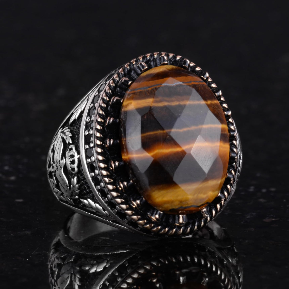 Natural Stone Ring - Handmade Eagle Ring - 925 Sterling Silver Ring — 5