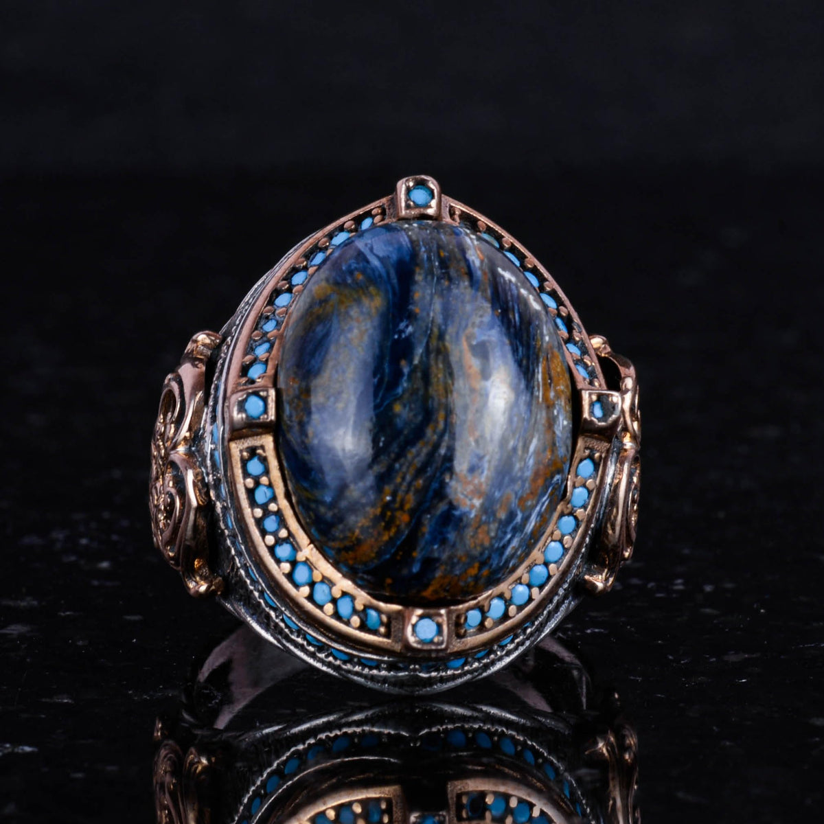 925 Sterling Silver Ring, Handmade Men's Ring with Natural Pietersite Stone, Vintage Design — 4