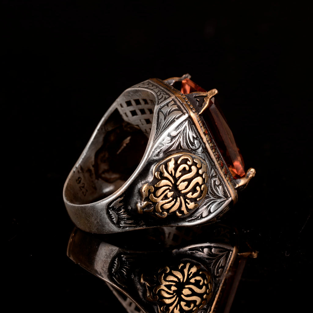925 Sterling Silver Ring, Men's Ring with Synthetic Sunstone — 8