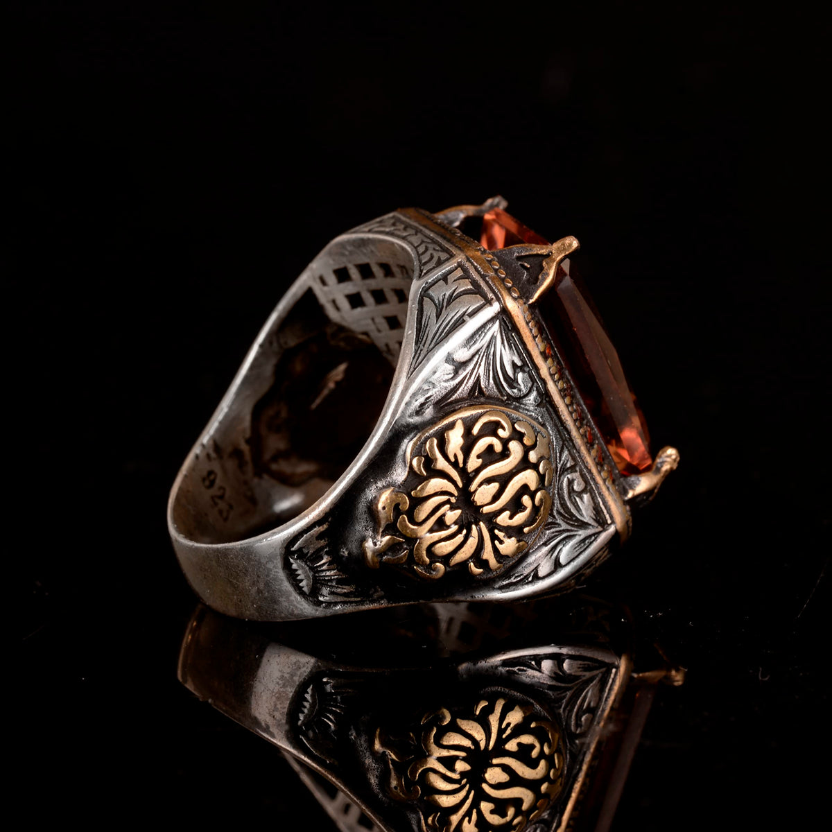 925 Sterling Silver Ring, Men's Ring with Synthetic Sunstone — 8
