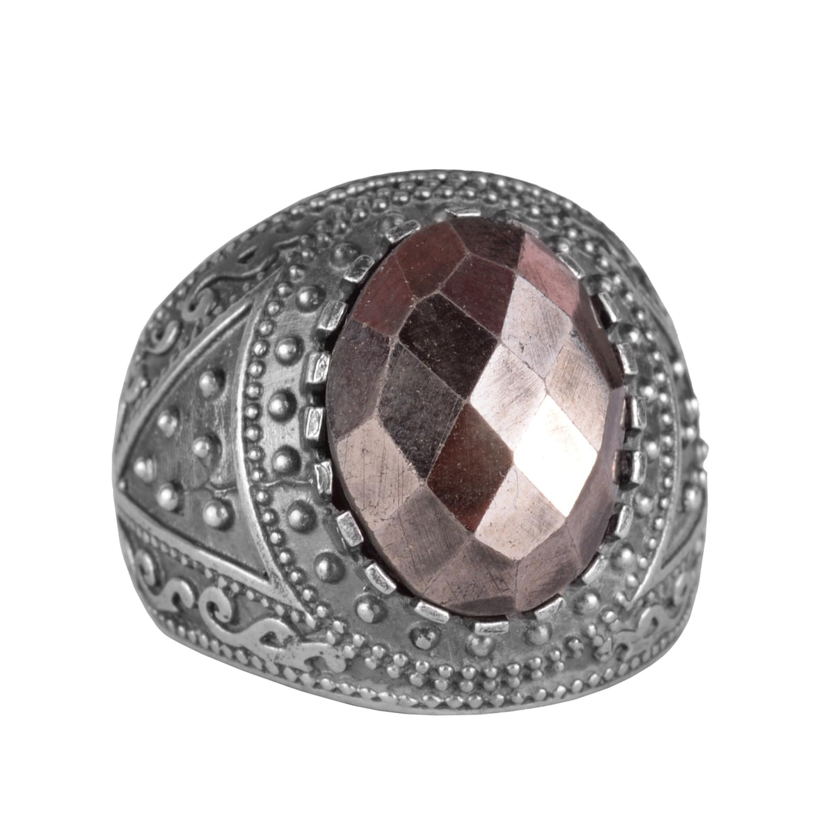 KAMBO Genuine Natural Stone Ring, 925K Solid Silver Men's Ring (Pyrite)
