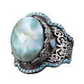 Handmade 925 Sterling Silver Men's Ring - Natural Stone Design (Larimar)