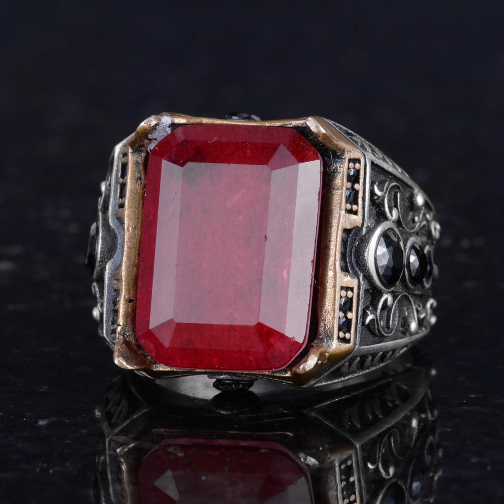 925 Sterling Silver Ring - Handmade Ring with Synthetic Red Paraiba Stone — 6