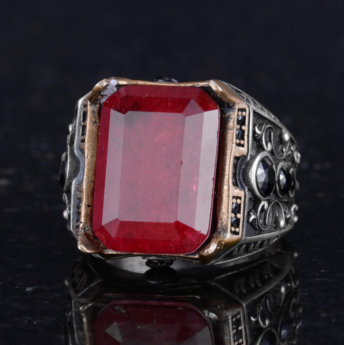 925 Sterling Silver Ring - Handmade Ring with Synthetic Red Paraiba Stone — 6