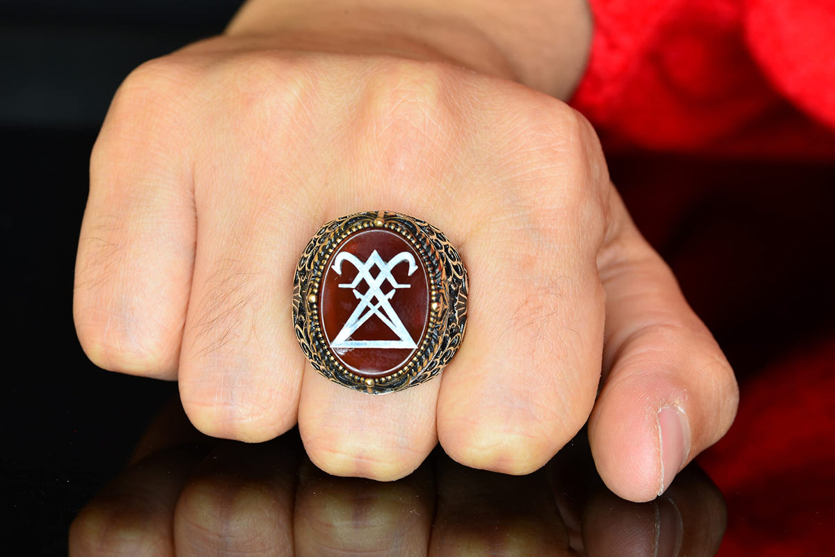 KAMBO Men's Silver Gothic Ring - Lucifer Seal Design — 7