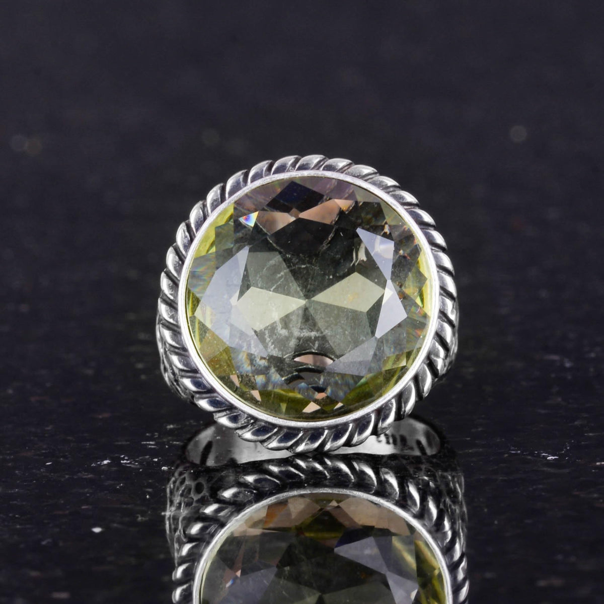 925 Sterling Silver Men's Ring - Handcrafted Synthetic Citrine Stone Ring - Modern Design — 3