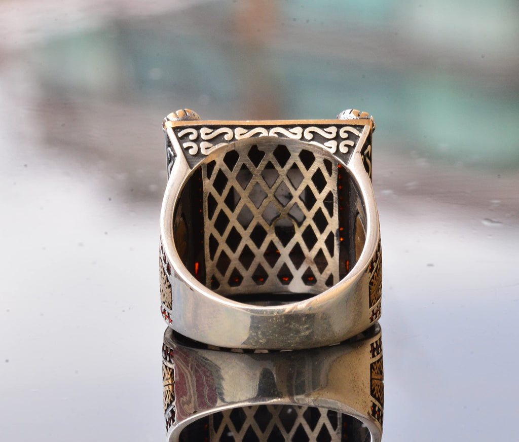 Natural Dendrite Agate Stone Ring - Silver Men's Sultan Ring — 8