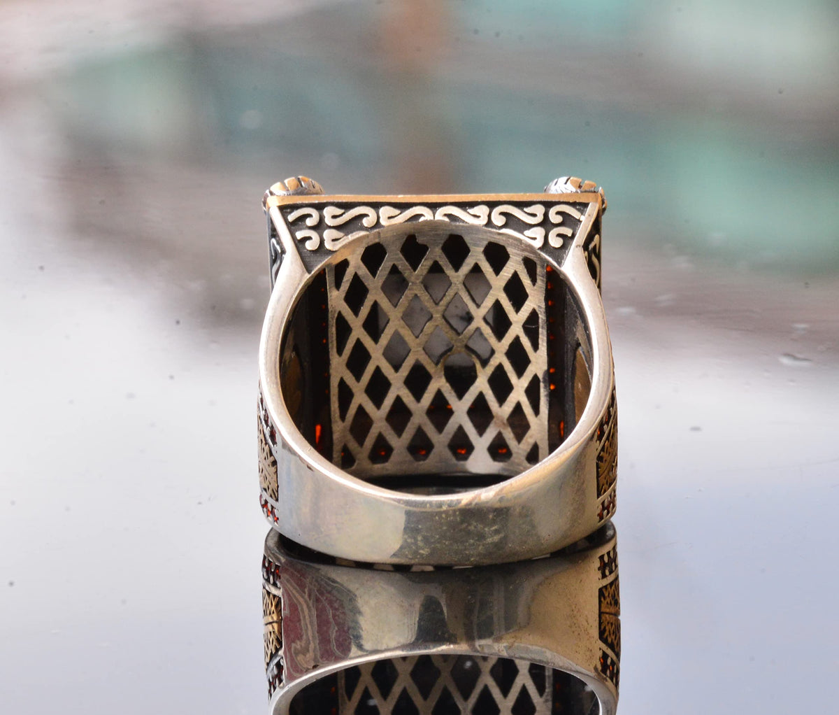 Natural Dendrite Agate Stone Ring - Silver Men's Sultan Ring — 8