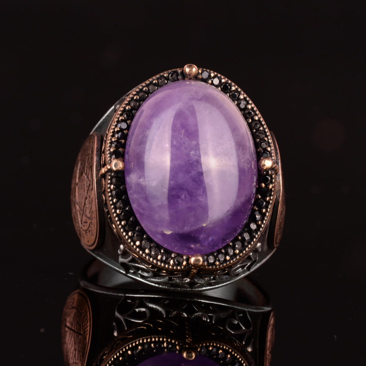 Natural Amethyst Stone Ring - 925 Sterling Silver Men's Ring — 3