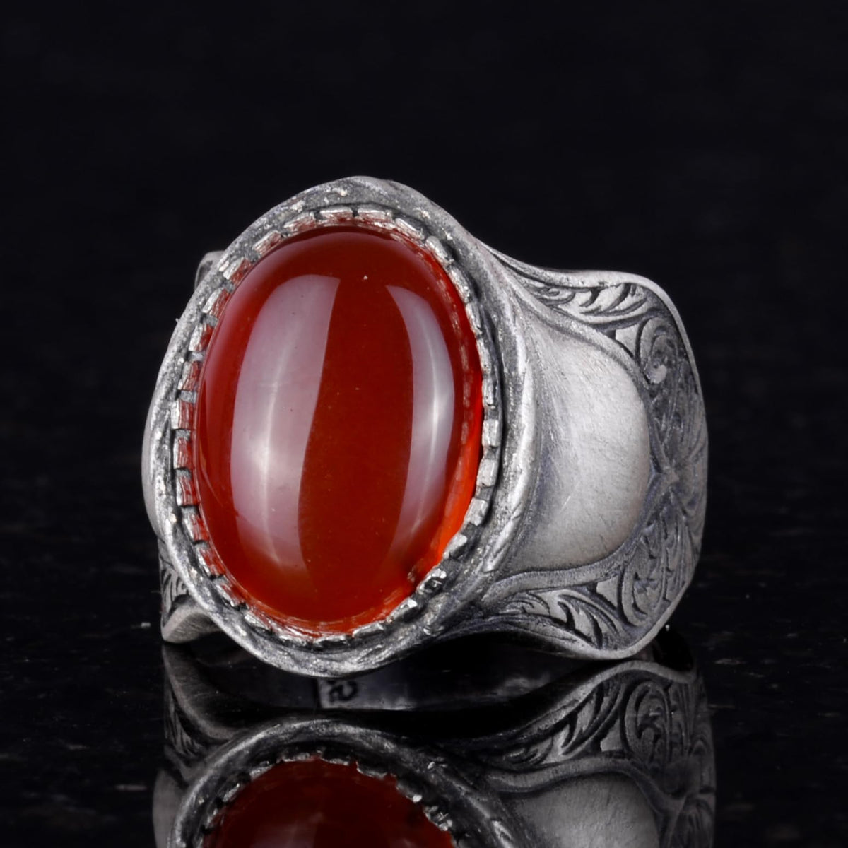 Natural Stone Ring, 925 Sterling Silver Ring, Red Agate — 5