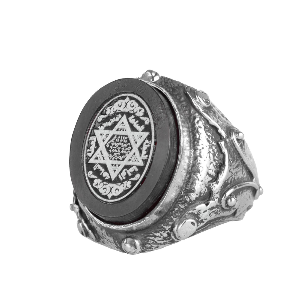 Black Style Arranged Stone Men's Ring 925 Sterling Silver Seal of Solomon Ring Gothic Handmade Statement Ring